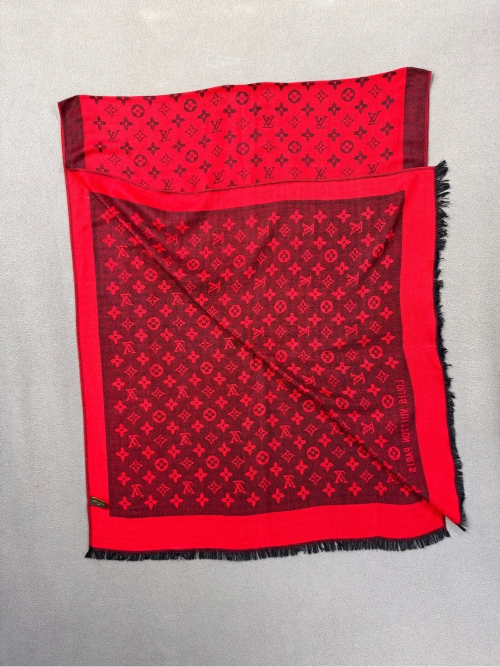 Authentic Louis Vuitton Red and Black Monogram Silk Shawl Scarf, Made in Italy